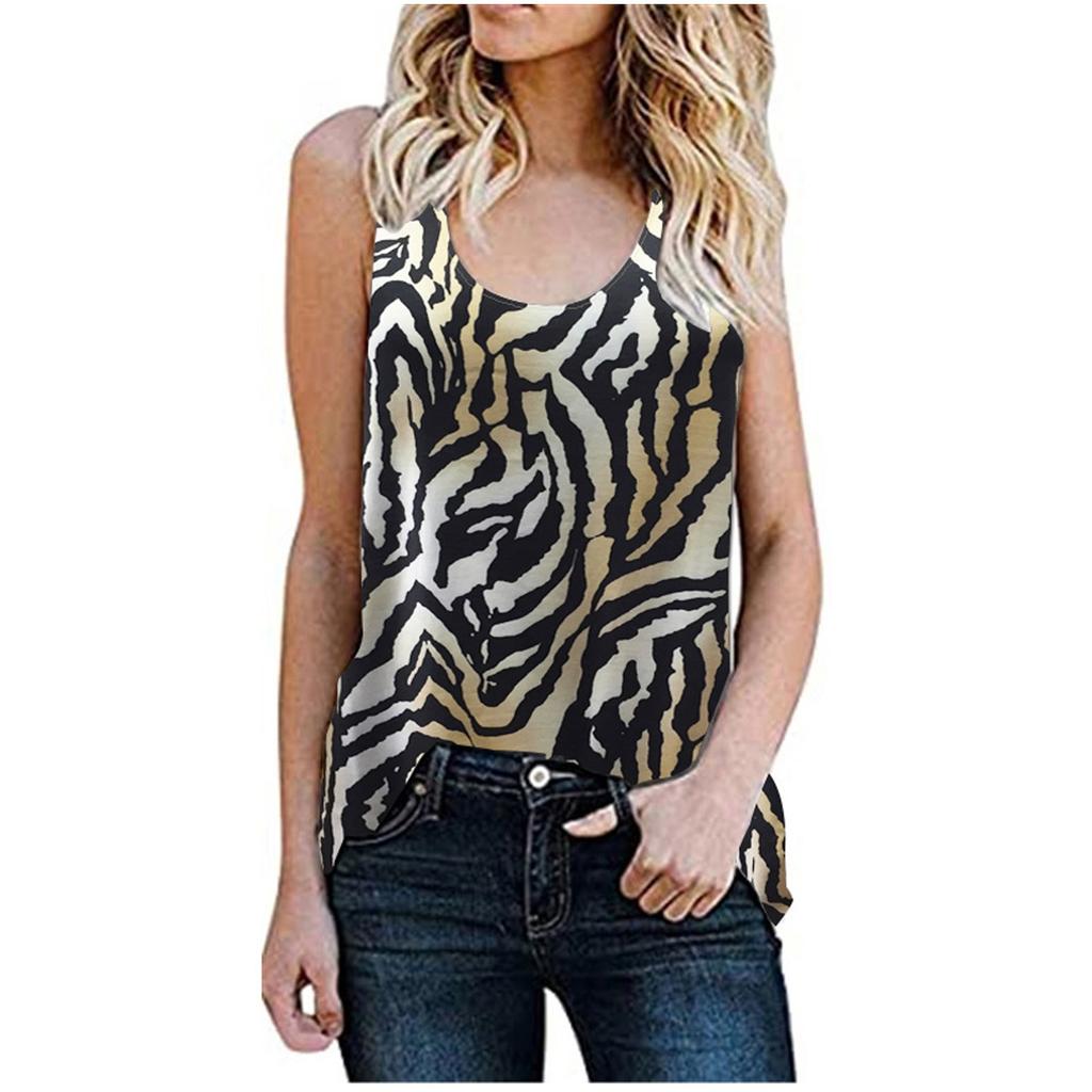 Women's Summer Leopard/Zebra Print Raglan Sleeveless Basic-T Shirt Tops Tank