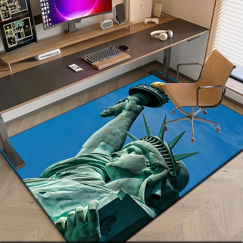 1pc Patriotic Theme Statue of Liberty Carpet Rug for Living Room Bedroom Home Sofa Decoration,Kids play Non-slip Floor Mat