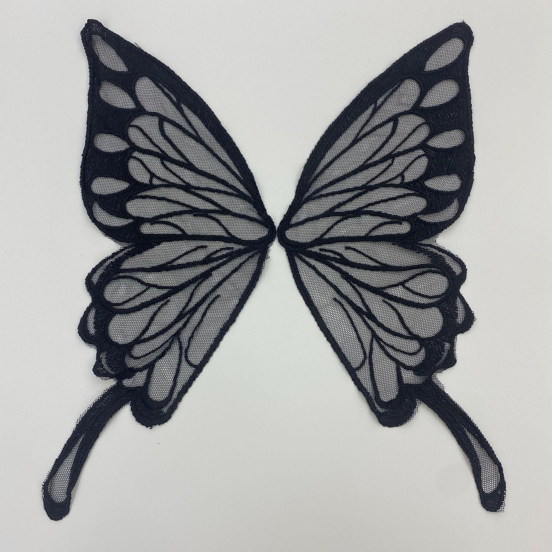 

Большая водорастворимая кружевная вышивка, пара бабочек, цветок для спины, кружевная аппликация, сделай сам, тканевая наклейка-бабочка, цветочные аксессуары для воротника 1808 black