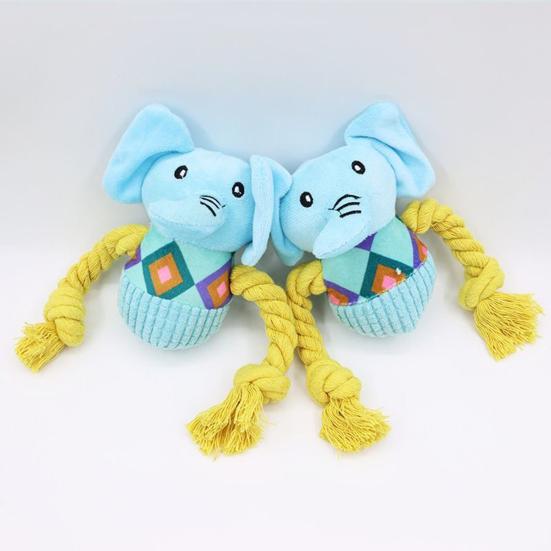 Plush Elephant Dog Toy Squeaky Dog ??Chew Toy Interactive Puppy Teething Toy Stuffed Elephant with Rope Knot for Dogs Anxiety Relief Tug-of-War