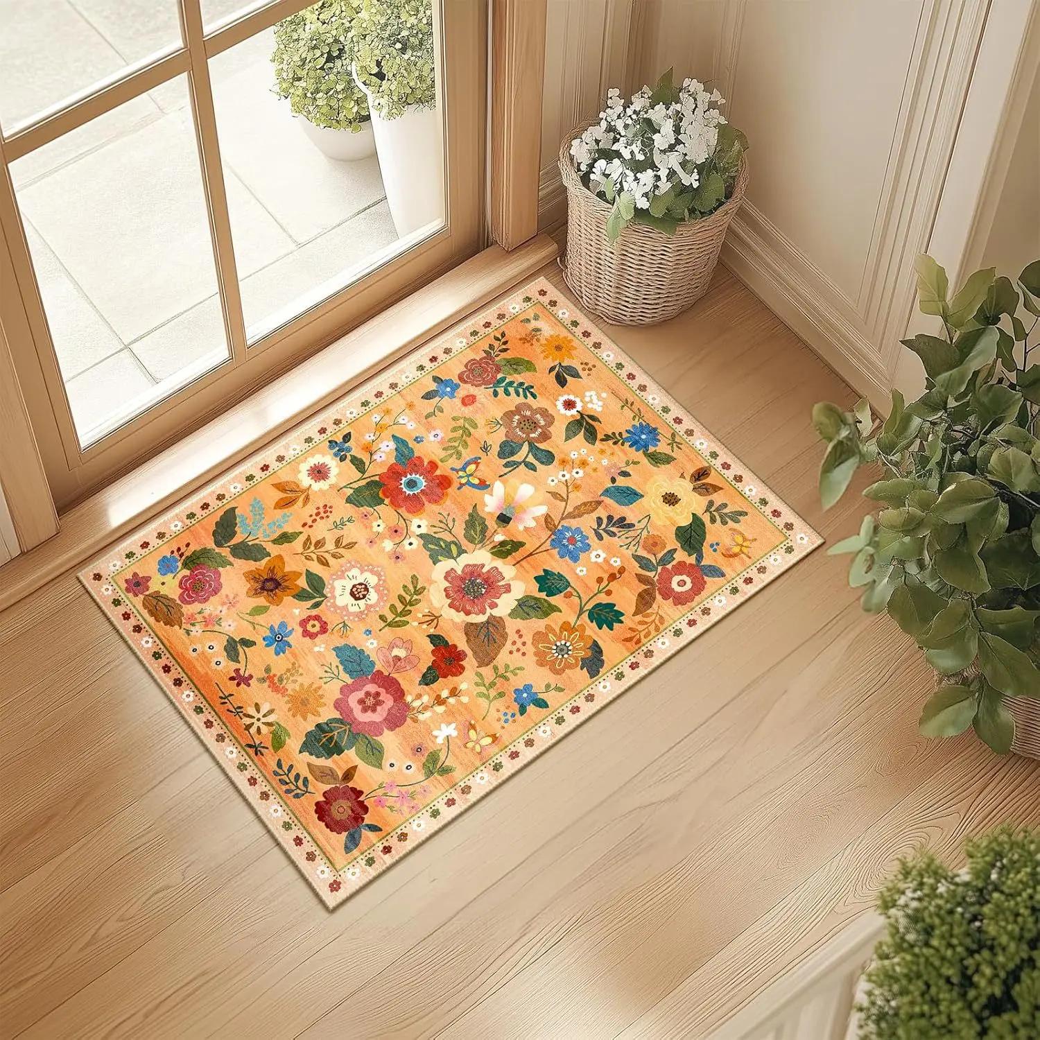 

American Flower Crystal Velvet Floor Mat Resistant To Dirty Toilet Door Floor Mat Entry Door Floor Mat Home Decoration 40x60cm 16x24inch