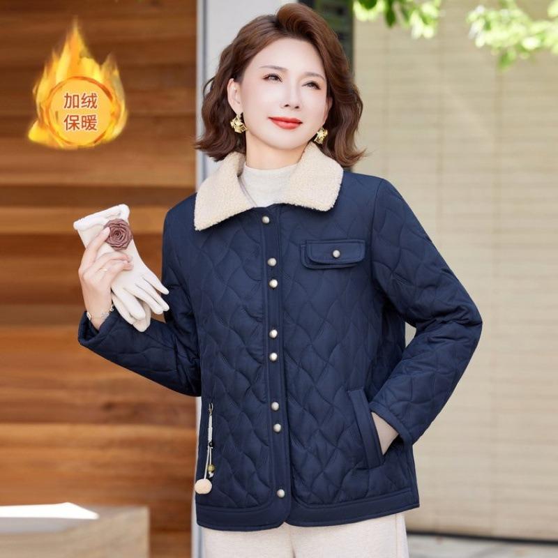 Winter cotton-padded clothes new lapel fashion versatile and light middle-aged and elderly women's velvet padded jacket