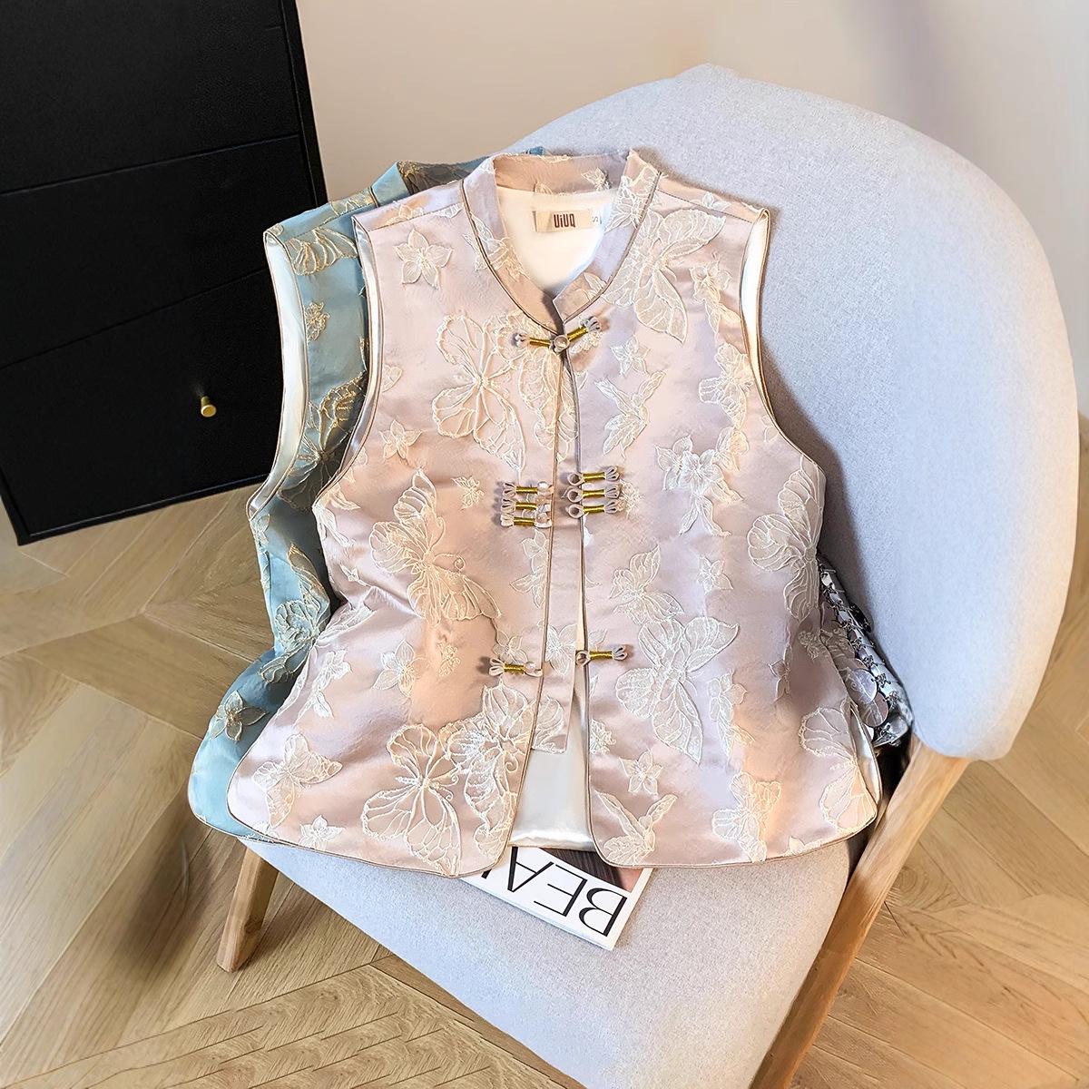

Spring/Summer 2025 Chinese Style Embroidered Butterfly Vest for Women S рожевий