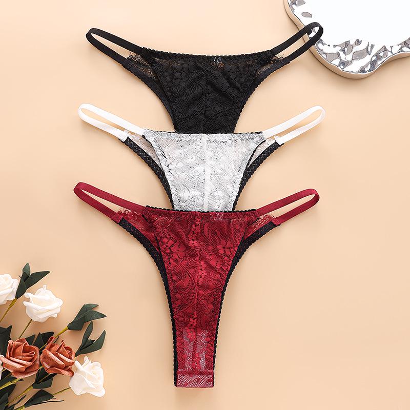 European & American Lace Patchwork Thin Strap Thong Lingerie - Sexy, Breathable Women's Panties