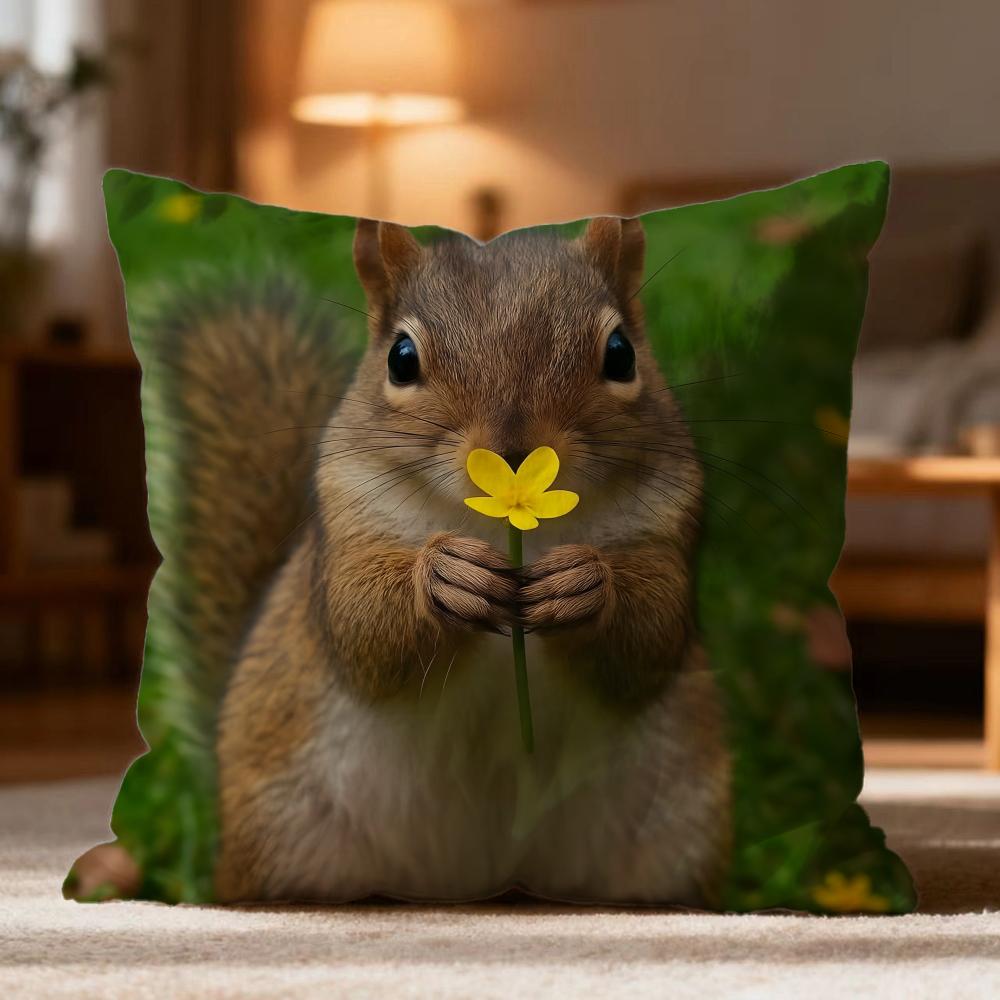 Animal Squirrel Cushion Cover Soft Washable Pillow Case Multi-Scene For Couch Bed Travel Office Use