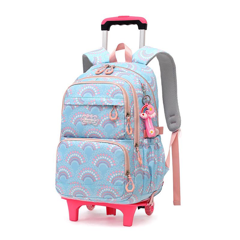 Sacs d'école à roulettes style national pour filles Sac à dos à roulettes Sac à dos scolaire imperméable pour enfants Avec roues Bagages à roulettes Sacs à dos