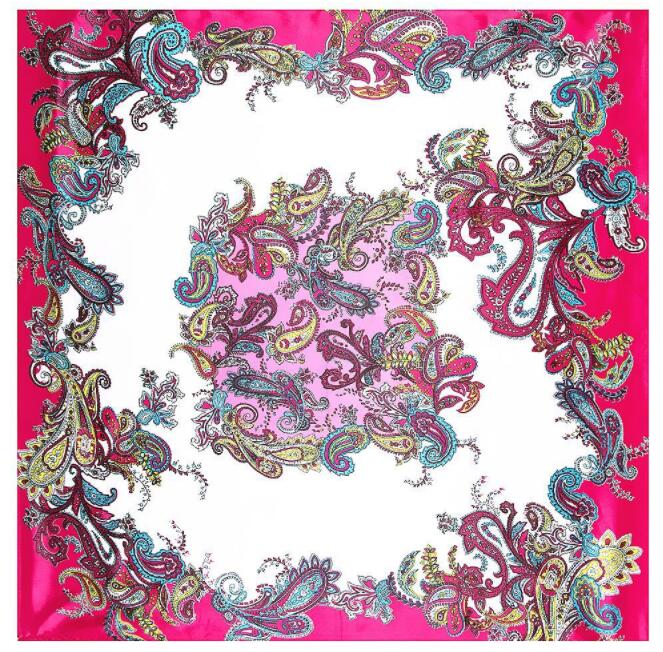 New Arrival 90*90cm Luxury Brand Women Silk Scarfs Colorful Cashew Flower Square Scarves Spring Summer Shawls For Ladies