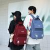 Simple Color Solid Checkered Texture Student Backpack With Pendant Plush