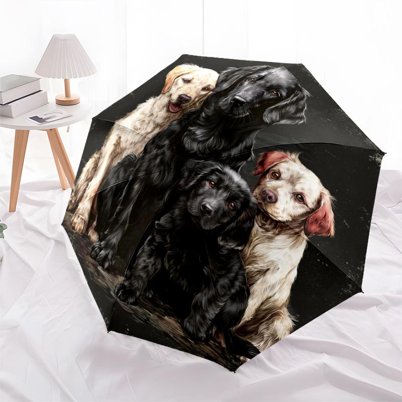 Dog on Black Background  pattern, automatic folding umbrella, portable and foldable design, 8 ribs, a Christmas or birthday gift.