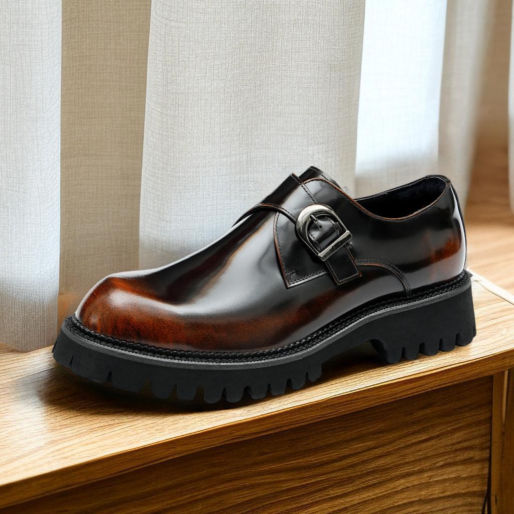 Férfi Fényes Lakkbőr Slip-On Magasságnövelő Monk Cipő - Vastag Talpú Formális Alkalmi Esküvői Lábbeli