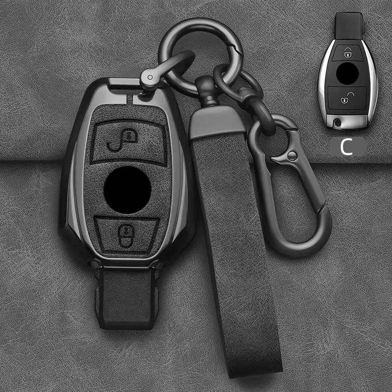 2025 Hot Car Sticker Alloy Style Car Key Case Cover Shell Fob For Mercedes Benz A B C E G Class C200 C300 E350 W205 E260L GLK A4