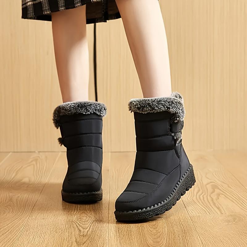 Women's Comfortable Waterproof Snow Boots,Plush Lining,Solid Color,Flat Lace Up Velcro Closure,Winter Warm Boots