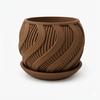 Brown Wavy Flowerpot with a Modern Decorative Saucer