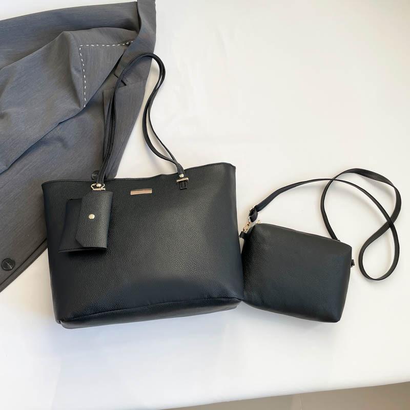 

Korean version of simple largecapacity tote bag spring new fashion commuter handbag texture threepiece shoulder bag чёрный