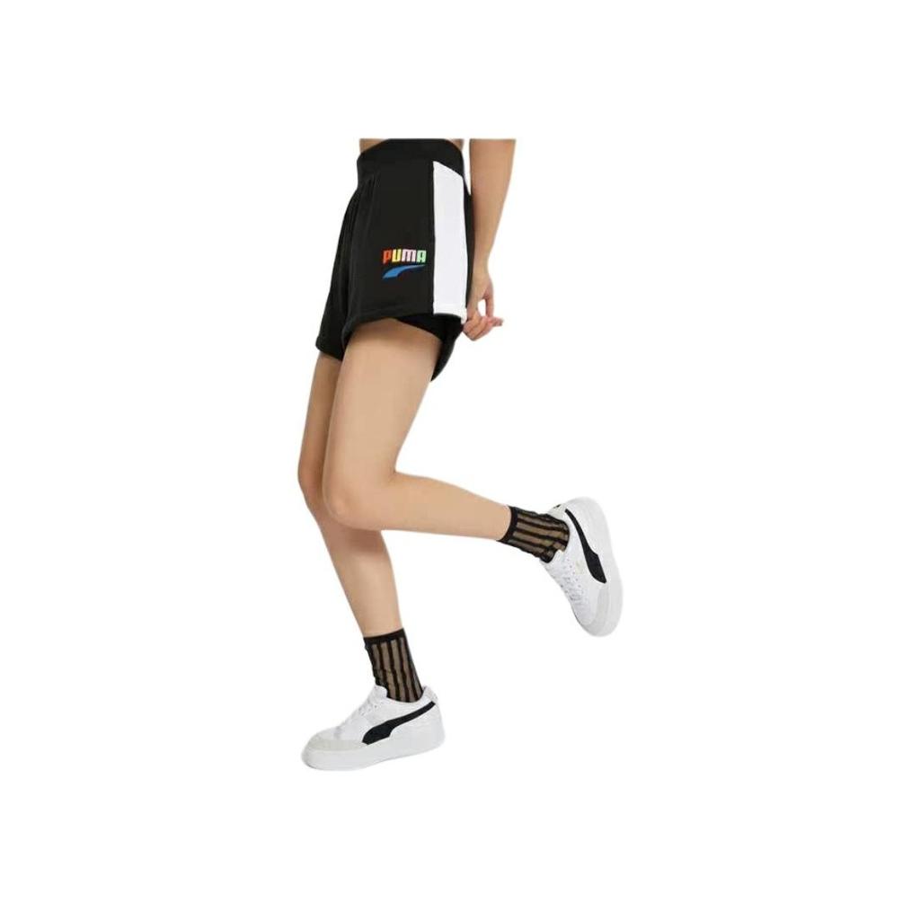 Puma Logo Print Sports Spliced Knit Shorts Women Bottoms Black 534119-01