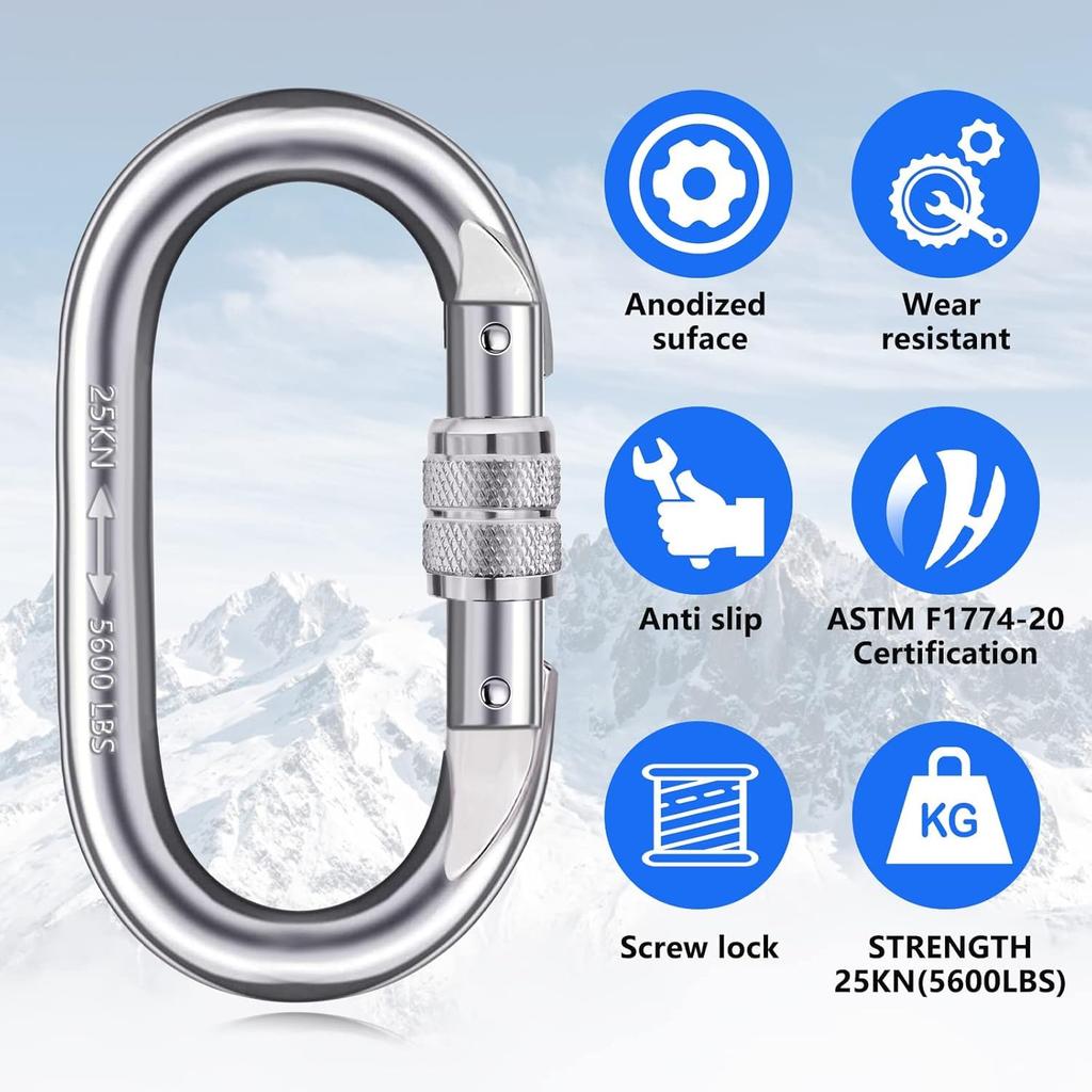 WANYOO Locking 25KN for and with Protection Carabiner, (2500kg), O-Ring, Rescue, Training, Towing, Anti-Slip