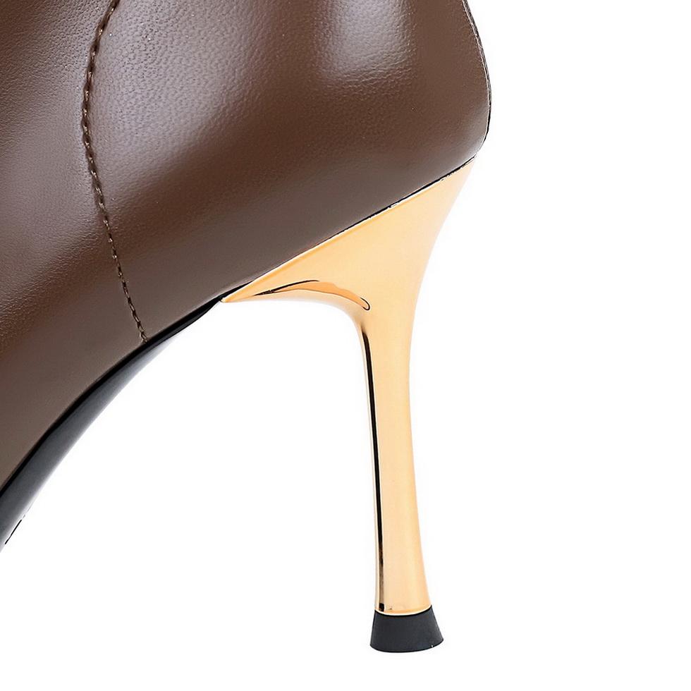 Botas curtas de inverno, saltos finos, saltos super altos, botas femininas, botas de cano curto, bico de ferro com ponta de metal, botas curtas da moda