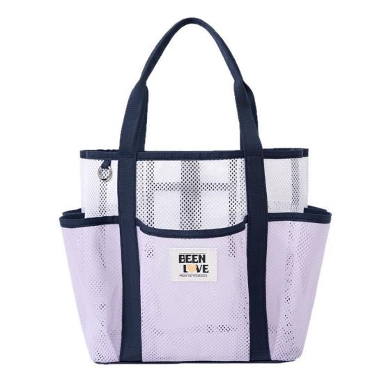 Mesh Beach Bag Sand-Proof Beach Tote with Multiple Pockets Quick-Drying Tote Toiletry Bag for Toys Towels Picnics Camping Beach Vacation