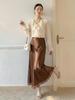 Fei Yuan Women's Satin A-line Drape Skirt, Lace-lined, Solid Color, Early Spring 2026 Fashion Arrival