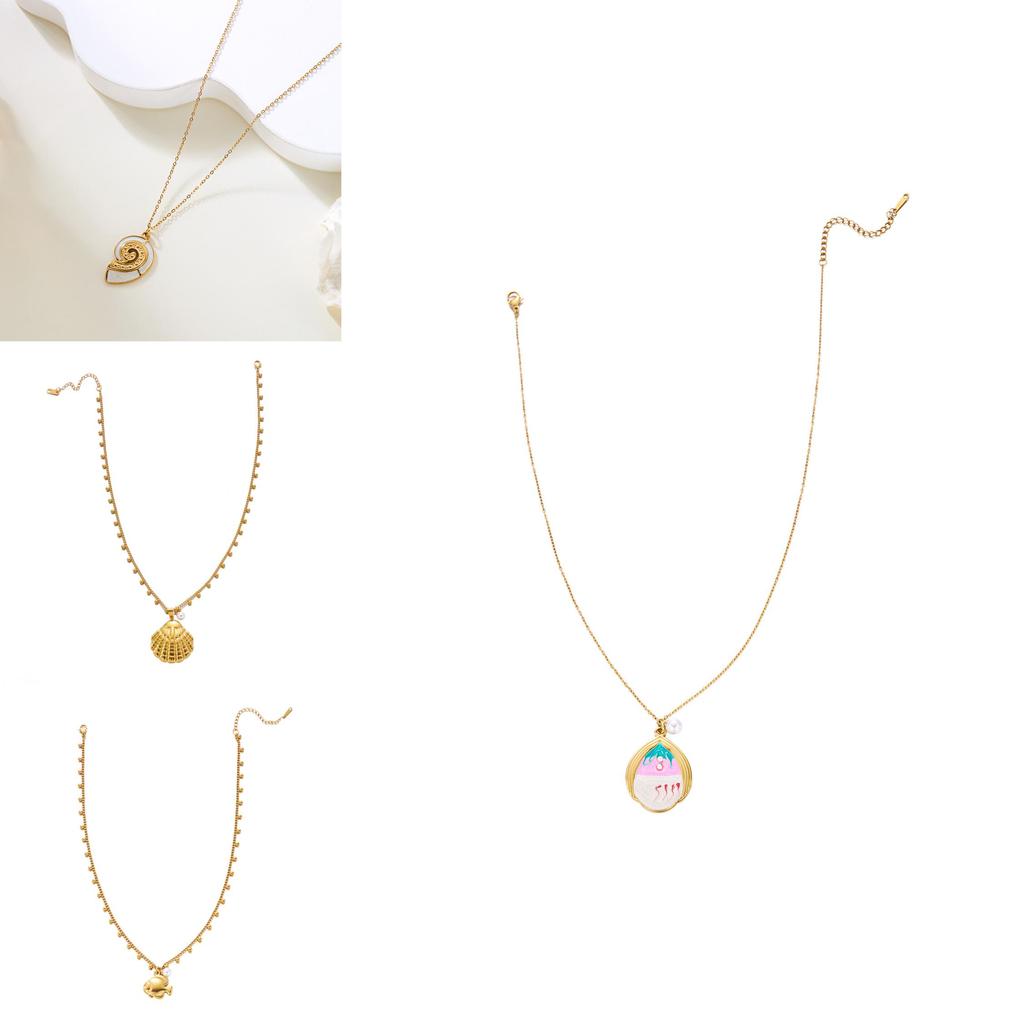 Ocean Style Stainless Steel Necklace With Shell Beads And Animal For Women And Men