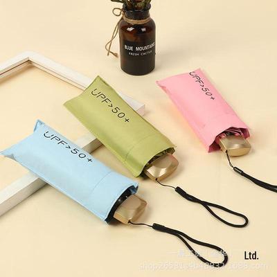 Ultralätt femfaldig paraply: UV-skyddande solkräm, Anti-ultraviolett, I solsken eller regn, Hopfällbar svartlim solskydd.