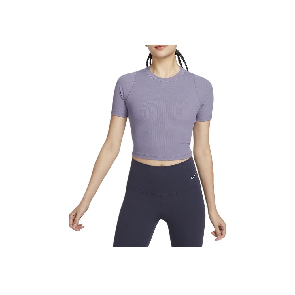 Nike Zenvy Ribbed Short Sleeve Crop Top with Quick-Dry Technology Women Tops Dawn-Deep-Purple FN7468-509