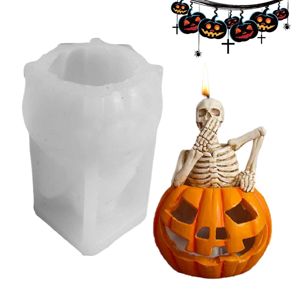 Skeleton Pumpkin Candle Mold 3D Halloween Skull Candle Mold Silicone Soap Maker Handmade Aromatherapy Mould for Biscuits Fondant