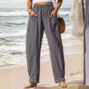 2025 Women's Cotton Linen Casual Pants Resort Style Elastic Waist Banana Pants Cargo Bag