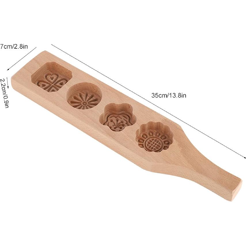 Wooden 4 Flower Pattern DIY Handmade Press Food Pastry Biscuit Cookie Pumpkin Pie Baking Tool for Home Bakery Dessert Shop(Pattern Two)