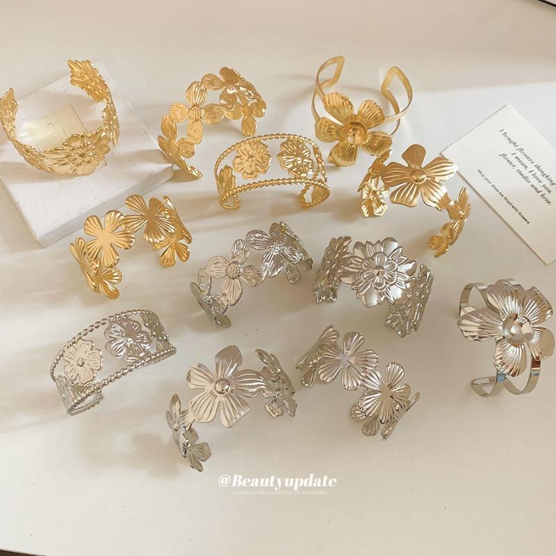 Metal flower pattern opening bracelet casual fashion personality temperament bracelet light luxury niche jewelry