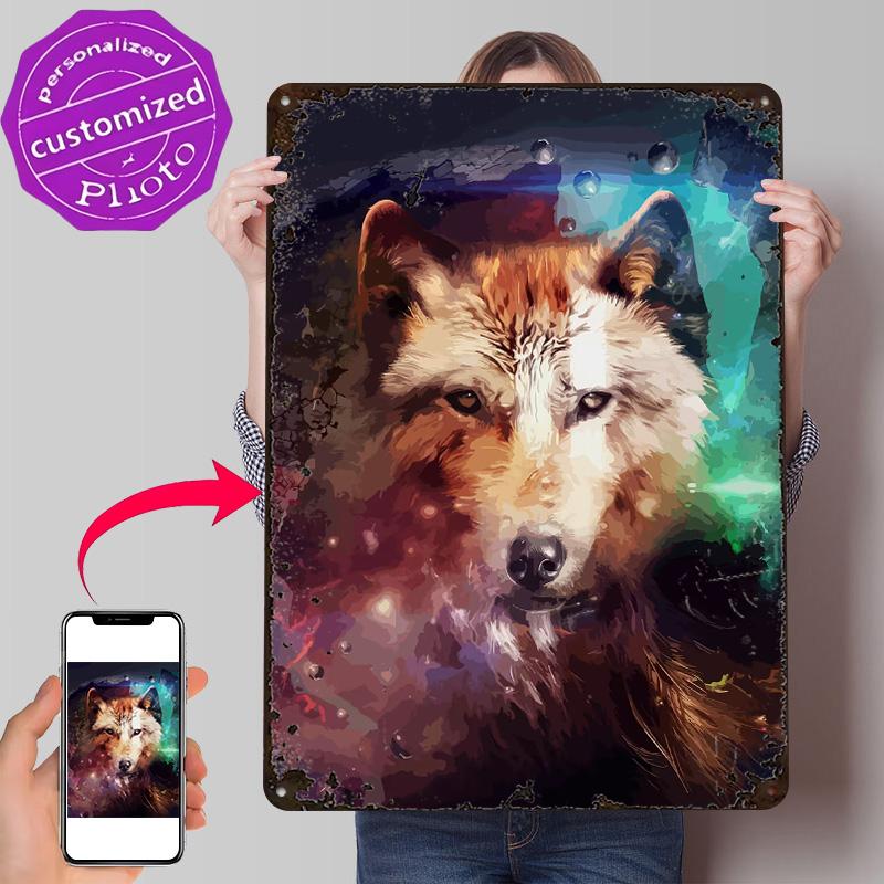 Wolf D Texture Metal Poster Customized Wall Art Tin Sign Gift for Mancave Desk Decor Room Article Decoration Gaming Wand Deko