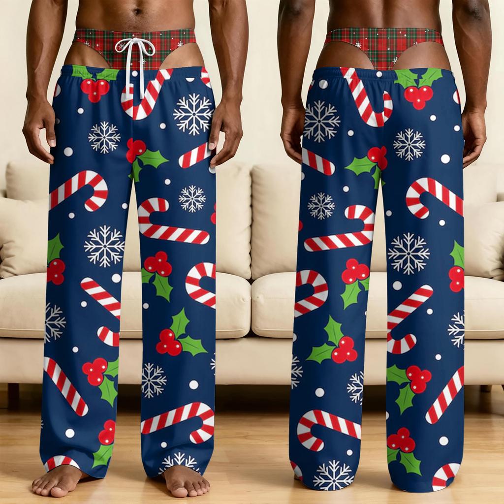 Men's Funny Sleep Pants with Fake Underwear Print Halloween Novelty Pajama Pants