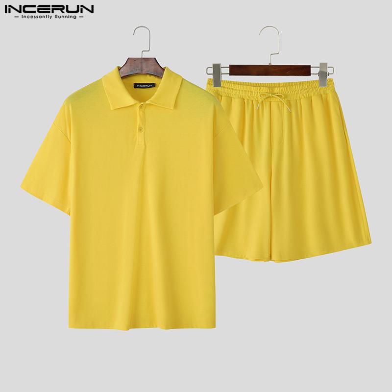 INCERUN 2PCS Men Summer Short Sleeve Tops Shorts Pants Casual Loose Outfits Sets