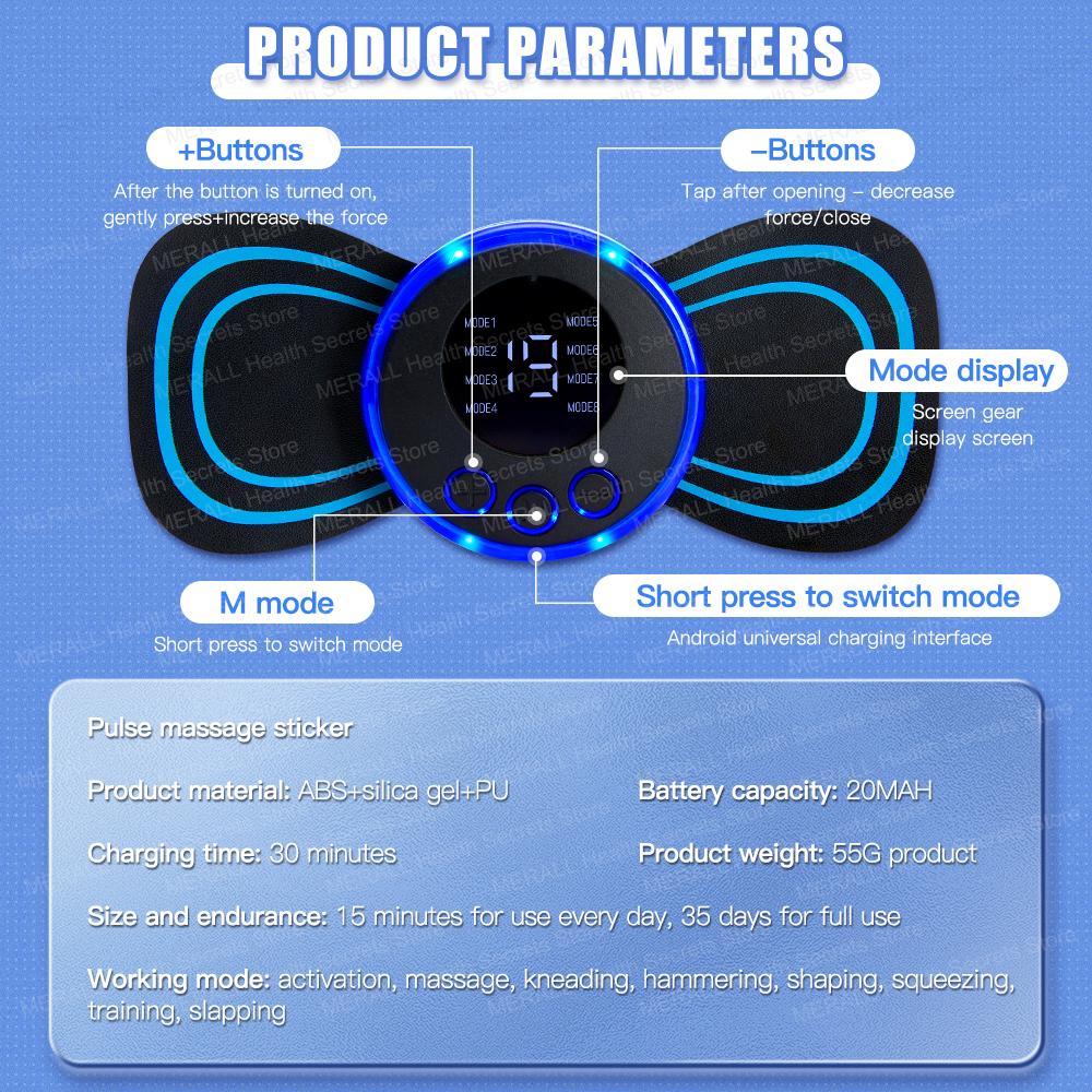 Ems Neck Stretcher Electric Back Massager 8 Mode Body Cervical Massage Patch Pulse Muscle Stimulator Relief Pain Cervical Spine