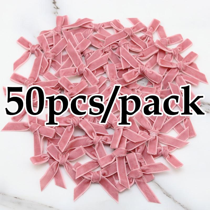 (50 Pcs/pack)5*5cm Velvet Bow Flesh Pink Colourful Ribbon Bows Small Size Polyester Satin Ribbon Bow Flower DIY Craft Decoration