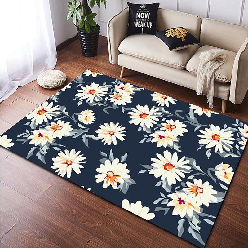 Cartoon Blume Schönes Gemälde Teppich für Wohnzimmer Großer Flächenteppich Schwarz Weicher Teppich Heimdekoration Matten Boho Teppiche