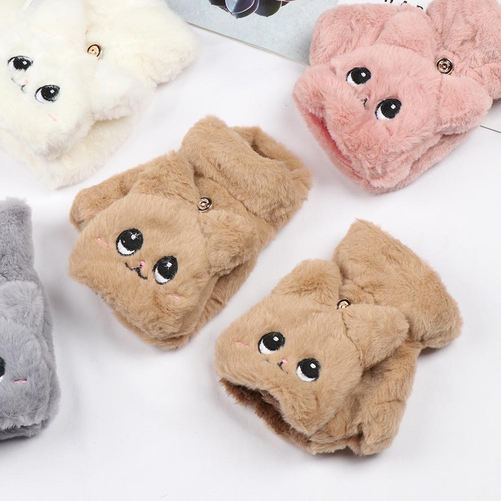 Fashion Soft Cute Cat Half finger Faux Rabbit Hair Gloves Warm Mittens Plush Thick