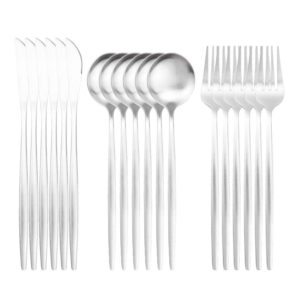 

18 шт. красочный набор столовых приборов, набор посуды, обеденный нож из нержавеющей стали, вилка, ложка, матовый полирующий набор посуды серебряный