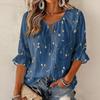 Women's Casual Floral Print Ruffled Blouse with Tie Neck and 3/4 Sleeves