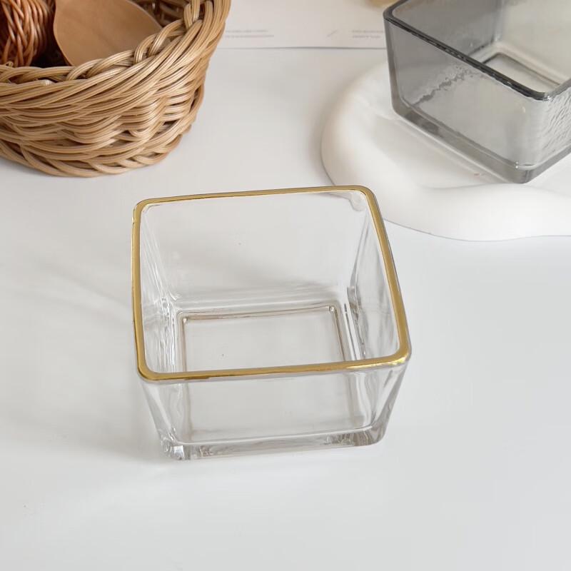 Gold Rimmed Square Glass Snack Plate