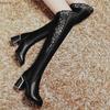 Women Embroidered Lace Knee Bare Boots Square High Heel Casual Long Tube Booties Lady Sexy Over Knee Thigh High Shoes Autumn