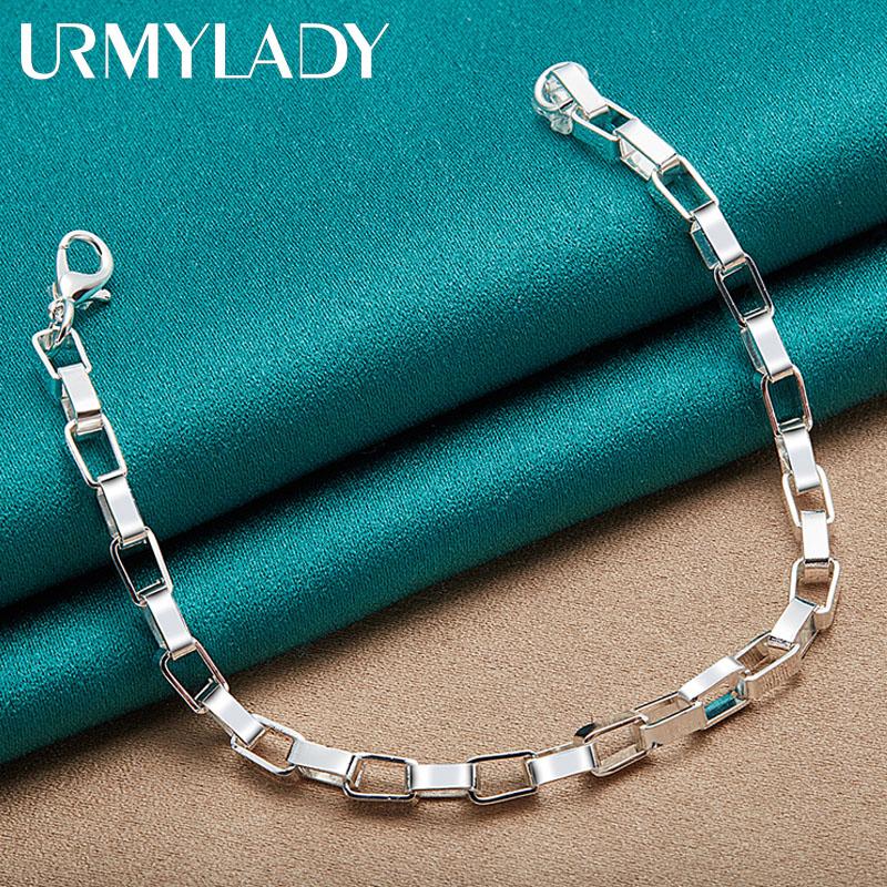 925 Sterling Silver 5mm Box Chain Bracelet Fashion Charm Jewelry