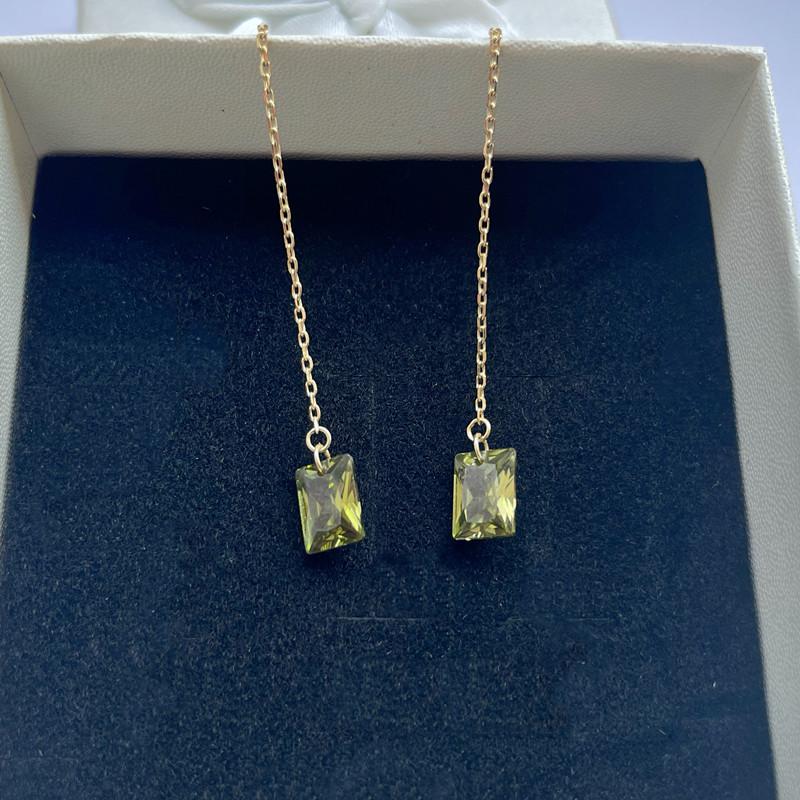 925 Sterling Silver Olive Green Zircon EAR Thread Elegant Retro Affordable Luxury Style All-Match Earrings for Women