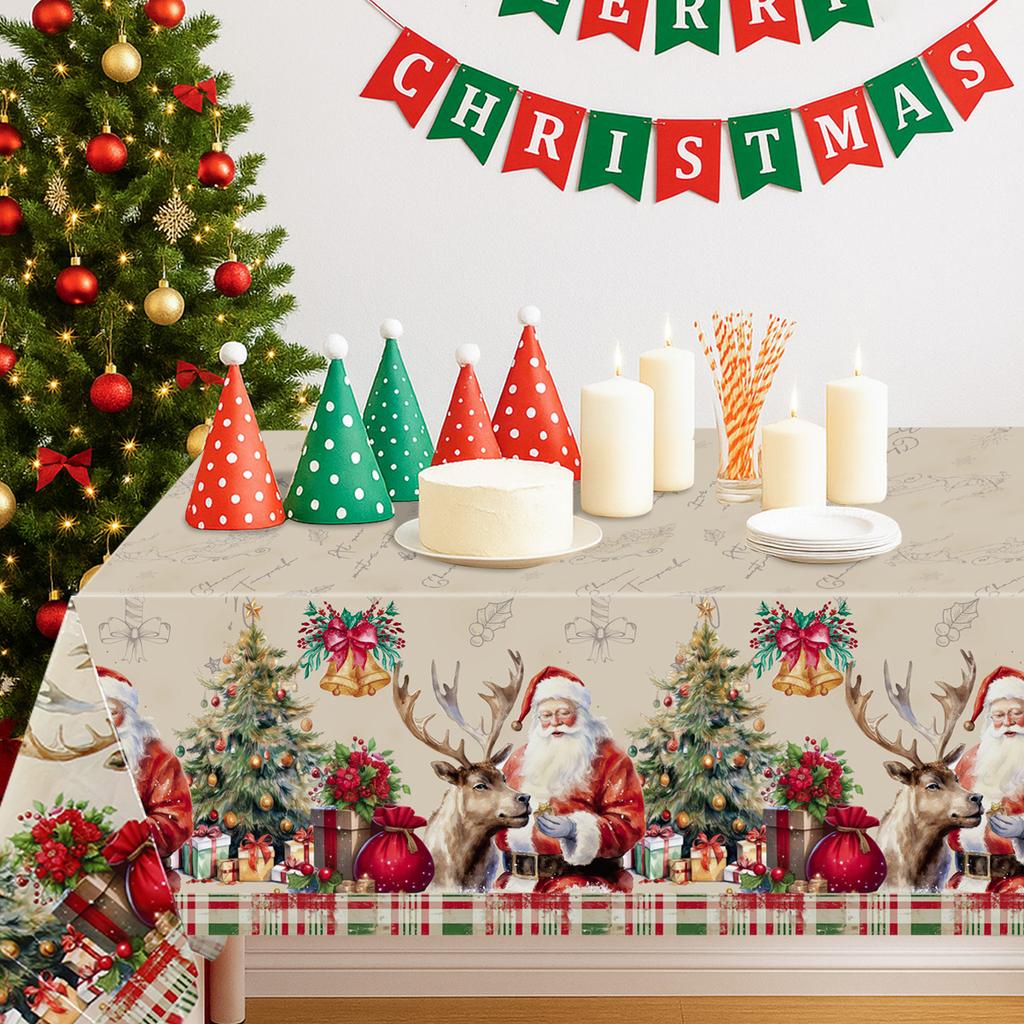 Christmas Santa Claus Tablecloth Merry Christmas Decoration for Home 2025 Dining Table Cover Xmas Ornament Navidad New Year 2026