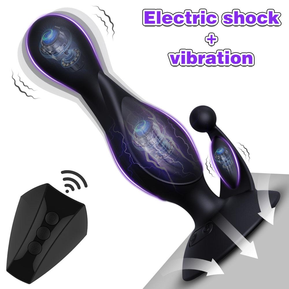 Tri-motor Anal Plug Electric Shock Butt Plugs Anal Beads Prostate Massager Female Masturbator Erotic Sex Toys for Couple