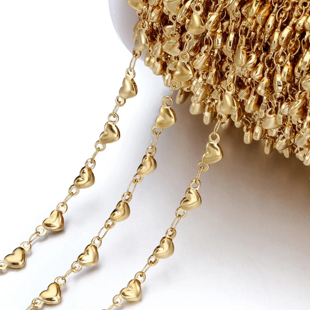 1M Trend Star Beaded Chain Stainless Steels Geometry Heart Square Leaf Cross Link Chain DIY Necklace Bracelet Jewelry Findings