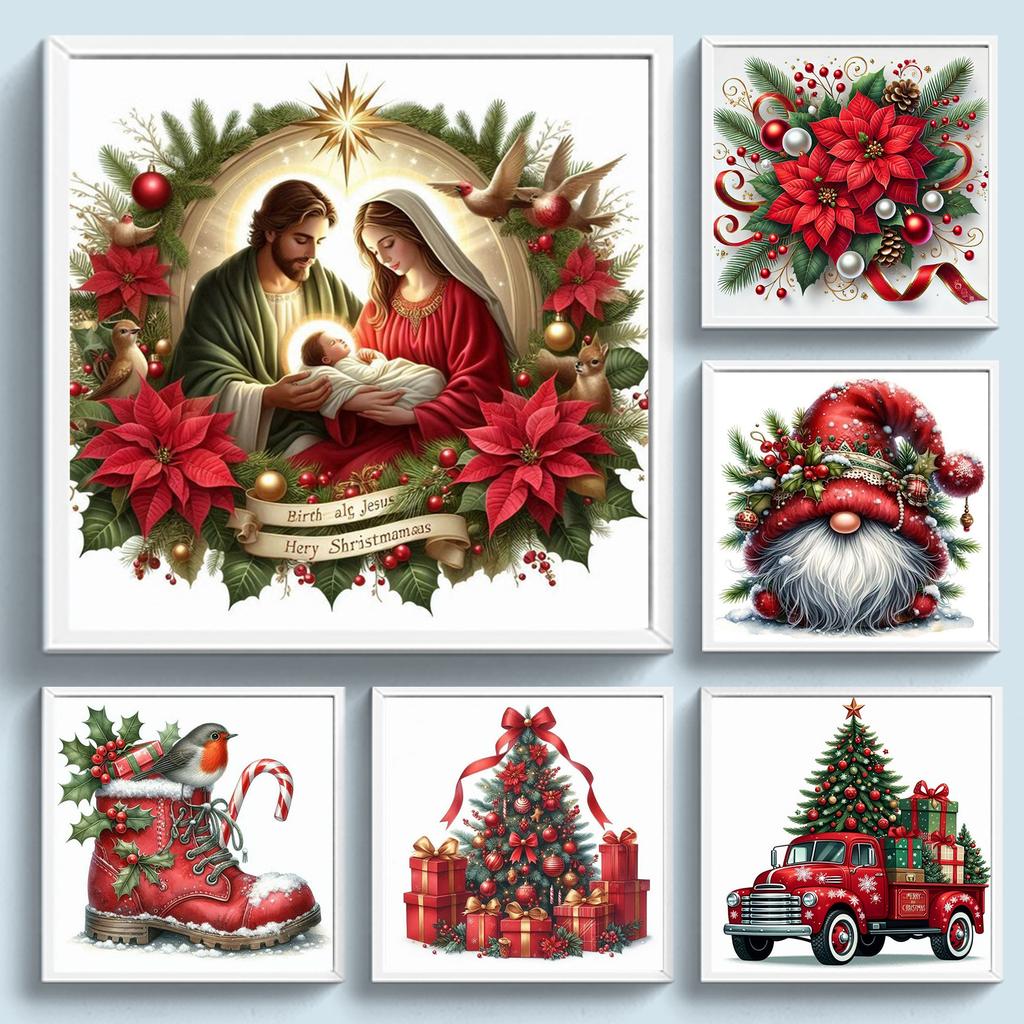 Christmas Printed Cross Stitch Kit 40x40cm DIY 11CT Embroidery Craft Set Decor