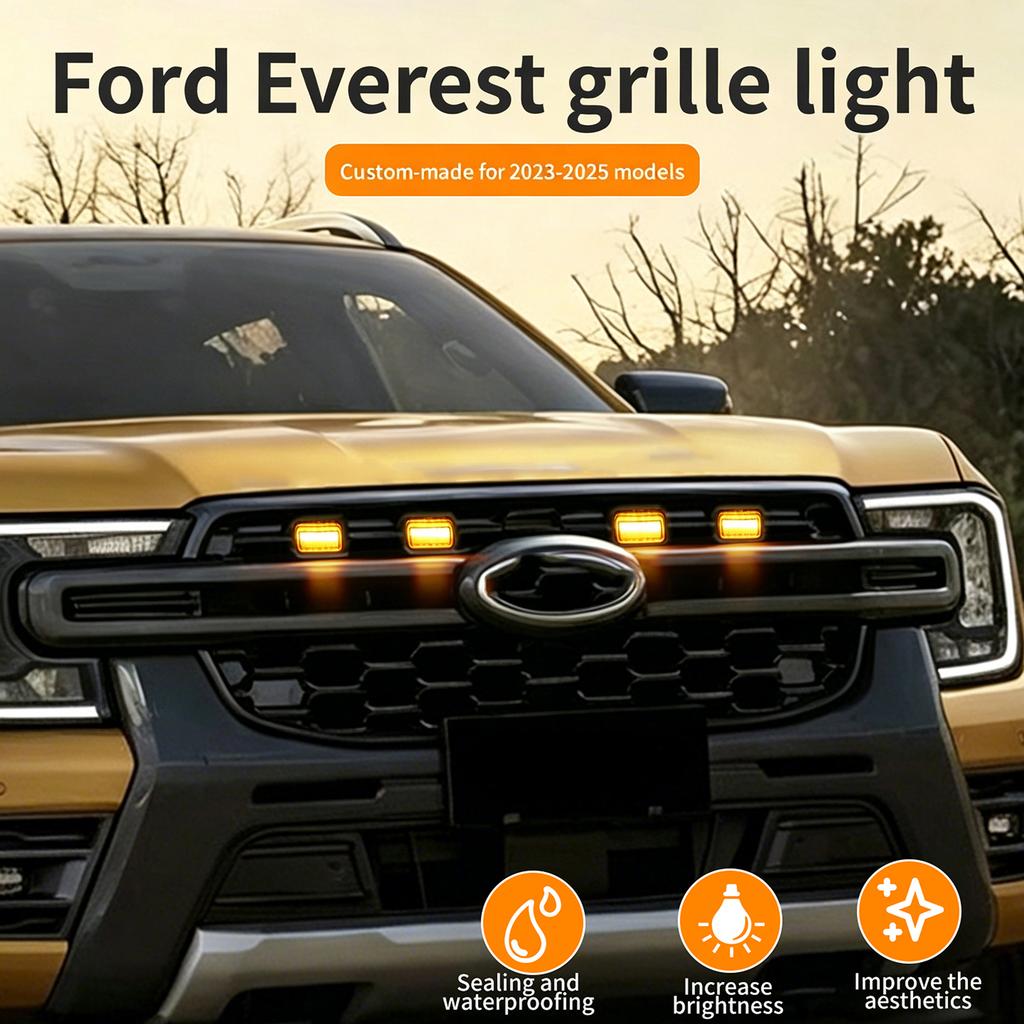 4PCS Grill Led Lights Compatible with 2023-2025 Ford Everest Bright Amber LED Grill Lights Waterproof Front Grill Trim Lamps