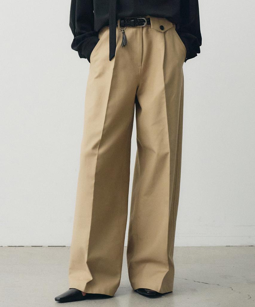 NOIRER FOR WOMAN Heavy Chino One-Pleat Wide Pants (Beige)