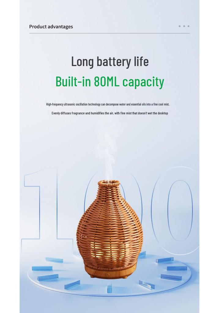 Chestnut Hollow Rattan Vase-Shaped Smart Ultrasonic Humidifier & Aroma Diffuser